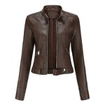 YFFUSHI Women Classic Faux Leather PU Moto Biker Jacket Short Slim Fit Casual Zip Up Coat