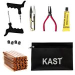 KAST 7 in 1 Portable Tubeless Tyre Puncture Repair Kit for Cars, Bikes, SUVs, Motorcycles & Scooters - Includes Tools, Rubber Glue, Strips & Valve Caps.