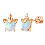 Liaya Unicorn Earrings for Girls Women - 925 Sterling Silver Hypoallergenic Cute Opal Stud Earring for Sensitive Ears, 14K Gold Plated Mini Animal Earrings Jewelry Lovely Gifts for Kids & Little Girls