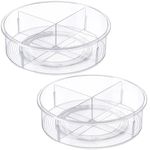 2 Pack Clear Lazy Susan Organizer, 12 Inch Turntable Divided 4 Compartments Spinning Storage Container, Round Lazy Susan Tray for Cabinets Condiment Pantry Countertops Fridge Bathroom Shelves