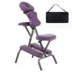 Multigot Folding Massage Chair, Portable Therapy Tattoo Chair with Face Cradle and Carrying Bag, Ergonomic Adjustable Lightweight Beauty Chair for Tattoo, Salon and Treatment (Purple)