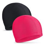 2 Pieces Elastic Swim Caps Comfortable Fabric Swimming Hat Lightweight Bathing Caps for Women Men Kids While Swimming (Schwarz, Tiefe Rose)