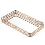 BSTKEY 35x20cm Vanity Mirror Tray Jewelry Trinket Tray, Decorative Tray for Cosmetic Makeup Dresser Bathroom Bedroom Countertop Organizer, Gold