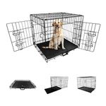 Straame Heavy-Duty Folding Dog Crate for XL Dogs, 107 × 68 × 75 cm (42″) Black Metal Cage with Front & Side Doors, Chew-Resistant, Removable Easy-Clean Plastic Tray & Carry Handle
