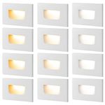 FTL 12-Pack Step Lights Indoor Outdoor Stair Lights LED Dimmable, 3 Color Changing Patio Step Lights 3000K/4000K/5000K 120V Deck Stair Lights 150LM 3.5W, White Waterproof Staircase Lighting Aluminum