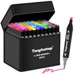 Tongfushop 80 Colored Marker Set, Colouring Pens, Marker Set for Kids Adults Artists, Double Tip Art Pens for Drawing, Sketching, Anime and Manga with Carrying Case and Storage Base