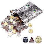 120PCS Metal Coins Gold, Silver and Copper & Dragon Luminous Eyes Leather Bag, Fake Coins for DND, Fantasy Coins for Games Tokens, RPG Games Accessories for Board Games Dungeons and Dragons