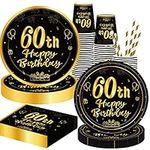 60th Birthday Party Supplies Tableware-Complete Pack Include 60th Birthday Party Plates, Napkins, Cups Straws Serves 16 Guestsfor Men and Women 60th Birthday Party Decorations