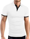 KUYIGO Men's Short Sleeve Polo Shirts Contrasting Colors Golf Tennis T-Shirt Medium White