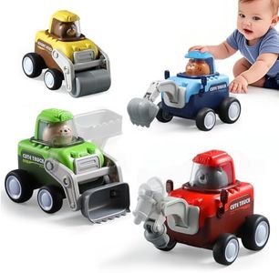 TUOLAJI 4-Pack Construction Toy Trucks for Toddlers 1-3 - Press & Go Cars with Bulldozer, Excavator, Racing & Sand Trucks - Toddler Car Toys for Boys & Girls, Durable Vehicle Play Set for Kids