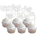 Gyufise 24Pcs Bride to Be Cupcake Toppers Silver Glitter I Do Love Heart Ring Miss To Mrs Cupcake Picks Bridal Shower Cake Decorations for Wedding Engagement Bachelorette Party Supplies