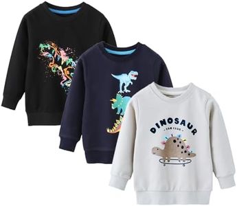 BeiVSlley Toddler Boys 3 Pack Cotton Pullover Crewneck Sweatshirt Long Sleeve Cartoon Shirt Sweaters Tops,Dark Blue,5-6T