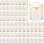 Woanger 84 Pack Votive Candles Bulk, 9 Hours White Glass Votive Candles, Unscented Clear Glass Filled Candles for Weddings Birthdays Holiday Party Dinner Aromatherapy Home Decoration, 1.77 X 1.97 Inch