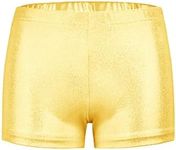 iEFiEL Kids Girls Gymnastic Hot Pants Shiny Metallic Dance Shorts Gym Booty Shorts Active Yoga Sports Workout Gold 9-10 Years