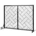 TANGZON Fire Guard with Double Doors, Wrought Iron Mesh Fireplace Screen with Stand, Indoor Outdoor Spark Flame Protection Barrier for Open Fire, Pet, Child & Baby, 113x40x85cm (Black)