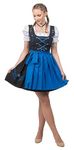 Edelweiss Creek 3-Piece Short Black & Blue German Dirndl Dress for Oktoberfest & Halloween