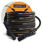 Corretic Pressure Washer Hose 50 FT, Heavy Duty & Non-Marking 3/8 Pressure Washer Hose 4000 PSI Kink Resistant, High Tensile Wire Braided Power washing Hose, M22 14mm Brass Thread Adapter Set