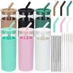 Acesvuit 6 Pack Glass Cups with Bamboo Lid and Straw, 16oz Iced Coffee Cups Mason Jar Drinking Glasses Tumbler Cups