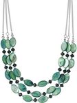 FULU AUTUMN Layered Statement Chunky Necklace for Women Beaded Costume Silver Necklace with Shell Beads Valentines Birthday Gifts for Her(Green)