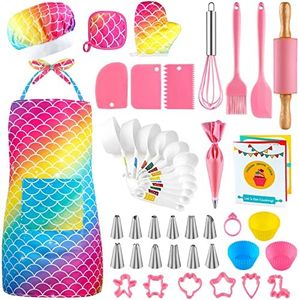 GIFTINBOX Kids Cooking and Baking Set, 54 PCS Complete Kit with Apron and Chef Hat, Real Kids Cooking Utensils and Kitchen Accessories for Junior Chef, Ultimate Kids Baking Gift for Girls Boys