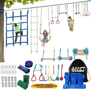 65FT Ninja Warrior Obstacle Course for Kids with 12 Obstacle Course Accessories-Swings, Monkey Bars, Arm Trainers and More, Suitable for Boys and Girls Over 3 Years Old-440 lbs Weight Capacit