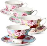 BTaT- Tea Cups, Tea Cups and Saucers Set of 4, Tea Set, Floral Tea Cups (8oz), Tea Cups and Saucers Set, Tea Set, Porcelain Tea Cups, Tea Cups for Tea Party, Rose Teacups, China Tea Cups (Bone China)