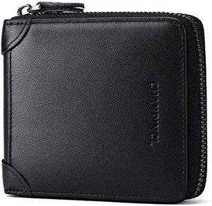 CHANPINCL Mens Genuine Leather Zipper Wallet RFID Secure Large Capacity Double Fold Multi-card Leather Wallets for Men and coin purse, Calf leather black, One size, Classic