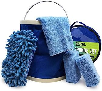 Boat Cleaner Microfiber Sponge Bucket and Microfiber Wash Cloths | Interior Exterior Seats and Fiberglass Hull Cleaning Kit Washing Sponges