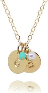 EFYTAL Two Initial Necklaces for Women, Tiny 14k Gold Filled 2 Initial Necklace with Birth Month Charms, Two Birthstone Necklace, Necklace with Two Initials, Double Initial Necklace for Her