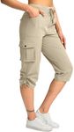 Pudolla Women's Cargo Capri Pants Lightweight Quick Dry Hiking Pants Summer Travel Casual Capris with 5 Pockets, Khaki, Small