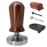 NEOUZA Calibrated Espresso 53mm Coffee Tamper Professional Press Hammer - Compatible with Sage/Breville 870 875 878 Flat Base 304 Stainless Steel with Spring Loaded Premium Wooden Handle