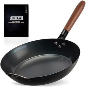 YOSUKATA Coating-Free Carbon Steel Pan - Durable 30 cm Frying Pan for Cooking Healthy Meals - Skillet with Removable Heat-Resistant Wooden Handle Fit for Induction, Electric, Gas Cooktops, Open Fire