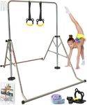 YOUTIFUN Gymnastics Bar, Kids Gym Equipment 5 Level Height Adjustable Pull Up Horizontal Gymnastic Bar, Gymnastics Equipment for Home for Girls & Boys, 3 to 12 years old (Steel bar, Beige-Frosted)