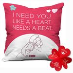 Indigifts Valentine Beating Hearts Cuddle Quotes Printed Satin Cushion with Filler,12X12 Inches-Valentine Gift for Girlfriend, Boyfriend, Husband, Wife, Lovely Cushion Cover Decorative Throw Pillow