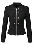 Allegra K Women's Vintage Steampunk Stand Collar Button Decor Zip Up Blazer Jacket Black M