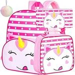 3PCS Toddler Backpack for Girls, 12" Cute Kids Unicorn Bookbag, Preschool Kindergarten School Bag with Lunch Box - Pink