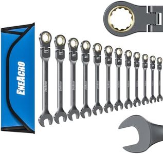 ENEACRO Combination Ratcheting Wrench Set, 12-piece Flex-Head Anti-Slip Ratchet Wrench Set, Metric 8-19mm, 72-tooth, Cr-V Constructed, Nickel Plating with Rolling Pouch