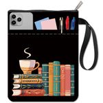 CRASPIRE Book Sleeve Coffee Book Covers Book Pattern Black Book Protector for Paperbacks Washable Fabric Cloth Book Cover with Zipper and Extra Sleeve Pocket for Book Lovers Classmate Gifts