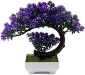 yoerm Small Fake Plants - Plastic Artificial Bonsai Tree Purple Room Decor for Home Bedroom Farmhouse Wall Shelf Office Desk Decor, Tall 8.5"