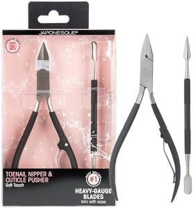 JAPONESQUE Soft Touch Toenail Clipper & Cuticle Pusher Manicure Set for Salon Quality Results, Anti-Slip Grip, Stainless Steel
