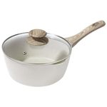 Rainberg Saucepan with Lid, Nonstick Milk Pan Suitable with Induction, Gas and Electric Hobs, Cooking Pot with Pour Spout. (Beige, 16cm)