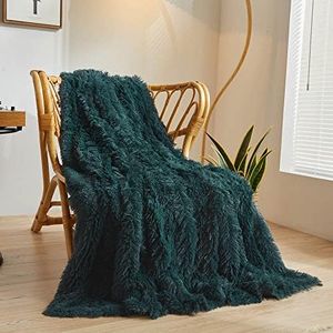 XeGe Luxury Faux Fur Throw Blanket, Deep Green Soft 50x60 Fluffy Blanket Throw, Shaggy Plush Decorative Couch Blanket, Cute Furry Throw Fuzzy Office Lap Blanket for Bedroom Living Room Dark Green