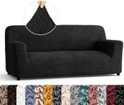 PAULATO BY GA.I.CO. Sofa Slipcover - Stretch Couch Cover - Stylish Cushion Sofa Cover - Soft Polyester Fabric Slip Cover - 1-Piece Form Fit Washable Protector for Pet - Microfibra Collection - Black