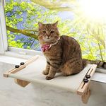 Cat Window Perch Cat Window Hammock Cat Bed with Wood Frame for Large Cats, Easy to Adjust and Assemble Cat Bed for Windowsill, Bedside, Drawer and Cabinet, for Sunbathing, Napping & Overlooking