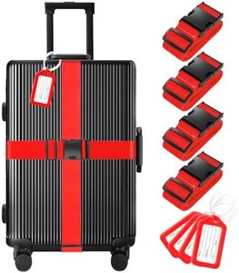 8 Pack Luggage Straps and Tags Set (4 Straps, 4 Tags), Luggage Straps for Suitcases TSA Approved Suitcase Belt Luggage Tags, Red