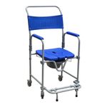 VEAYVA Hygienic Shower Commode Chair with Pot – Steel Frame, Powder Coated, Deep Blue HDPE Armrests & Seat – Foldable Footrest – Wheels with Brakes – Requires Assembly