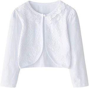 CHENXIN Girls Shrug Knit Long/Short Sleeve Lace Bolero Cardigan Shrug (White 1, 8-9T)