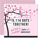 Funny Ivory Anniversary Card for Wife or Husband - 5114 Days Together - I Love You Gifts, Happy 14th Wedding Anniversary Cards for Partner, 145mm x 145mm Greeting Cards for Fourteenth Anniversaries