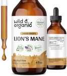 Wild & Organic Lion's Mane Tincture - Brain Supplements for Focus - Lions Mane Liquid for Brain - Lion's Mane Mushroom Supplement - Mushroom Drops for Brain Health Support - Lions Mane Supplement 4 oz