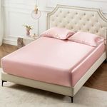 Bedsure Satin Fitted Sheet King Size - Pink Silk Bed Sheet, Luxury & Ultra Soft, Non-Fading & Wrinkle Free, Good for Hair & Skin (Pink, 78x80+15 Inches, 1 Piece)